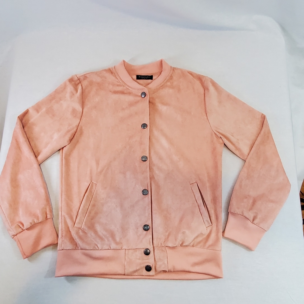 Blooming Jelly Faux Suede Button Down Bomber Jacket